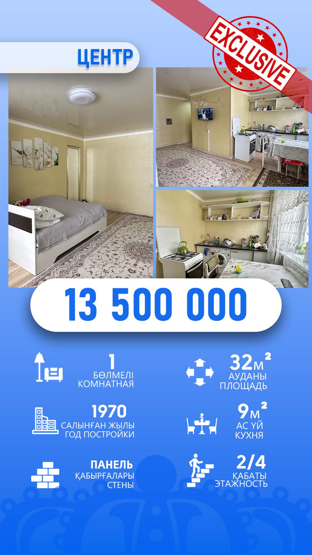 1-комнантная квартира, 30.0 м²,Шевченко за 12 900 000