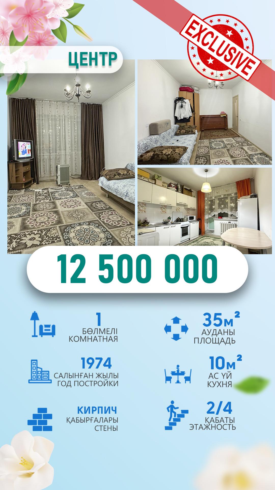 1-комнантная квартира, 36.0 м²,Биржан Сал за 12 300 000