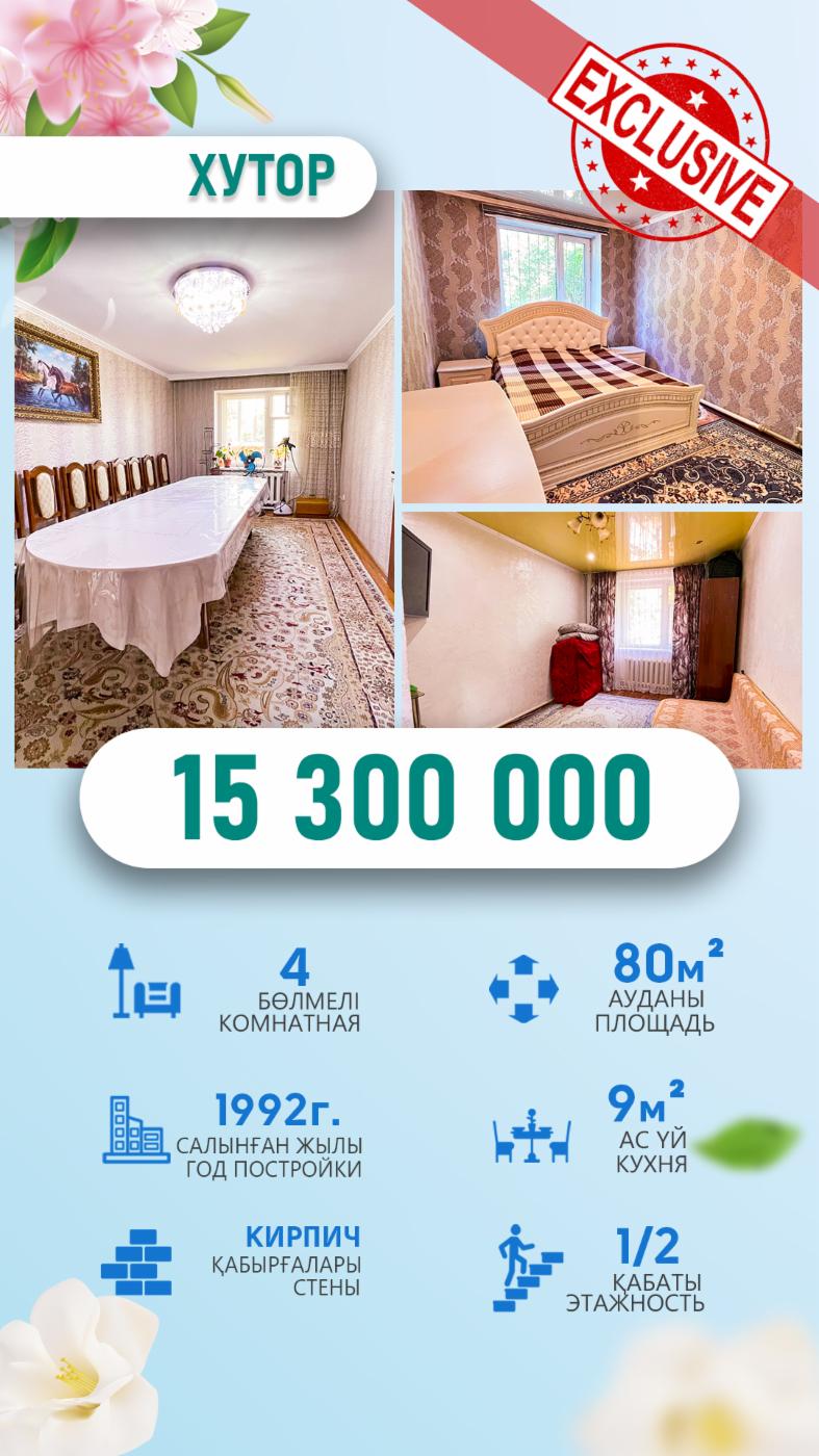 4-комнантная квартира, 80.0 м²,Чкалова за 15 300 000